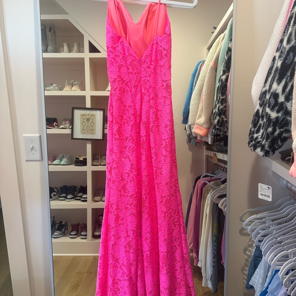 La Femme Prom Dress -size 00 (hot pink with coral lining) - Picture 5 of 7